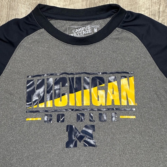 Boys University U of M Michigan Large 12 - 14 Youth Crewneck Top Tee Blue Maze - Picture 5 of 6